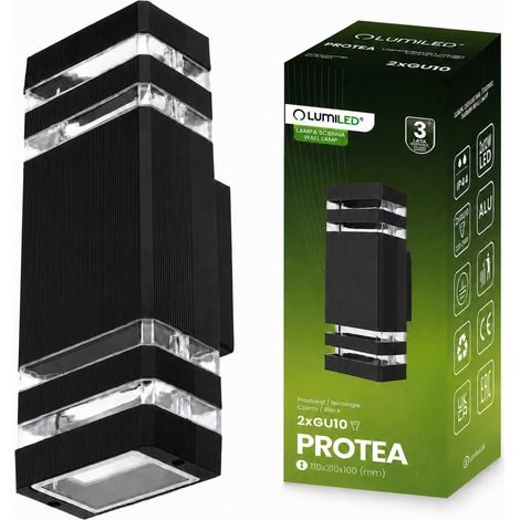 Lámpara de jardín, aplique de pared, fachada, superior e inferior, GU10, negra, PROTEA LUMILED (1/5)