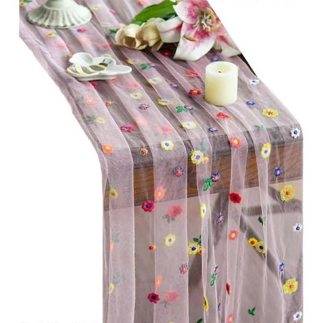 Nappe élégante en dentelle à motifs floraux, lavable en polyester, broderie artisanale, décoration de table PK (1/5)