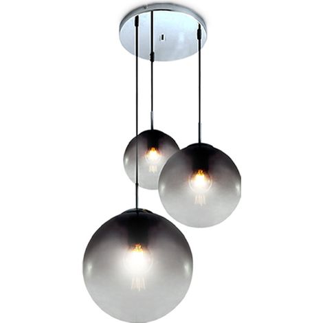 Globo – Plafonnier suspension chrome 51cm – 3 sphères verre fumée E27 – Hauteur 120cm – 158613 (1/7)
