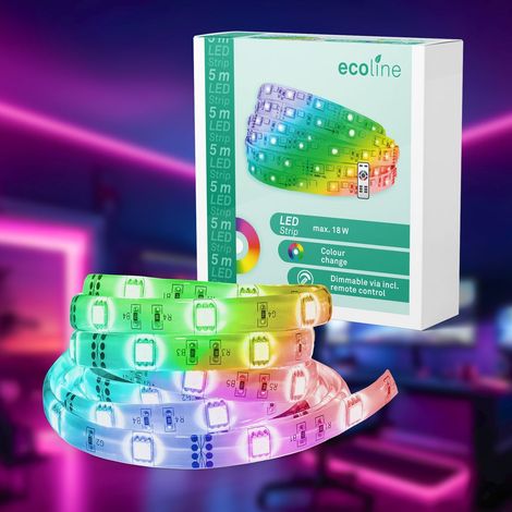 LED Stripe 5m RGB Leiste Lichtband Dimmbar Selbstklebend Fernbedienung Deko (1/5)