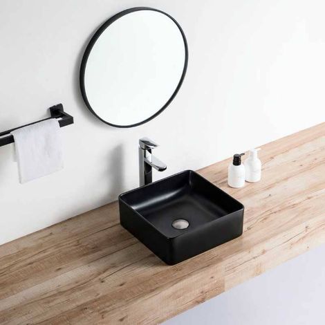 Lavabo negro mate sobre encimera cerámico RIVA 36,5 cm  36.5 x 36.5 cm
