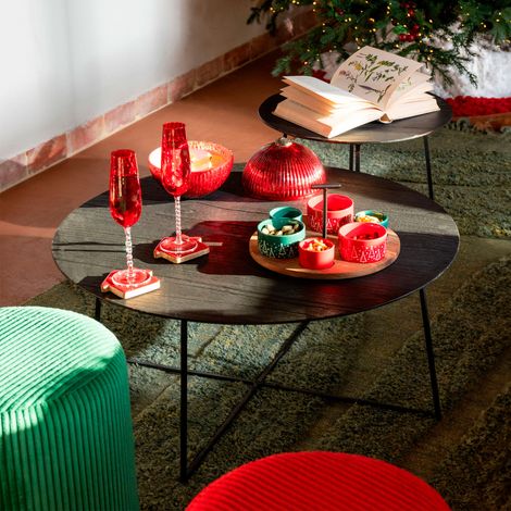 Lot de 2 tables basses rondes 60 et 80 cm en teck et métal noir - IRUN (1/5)