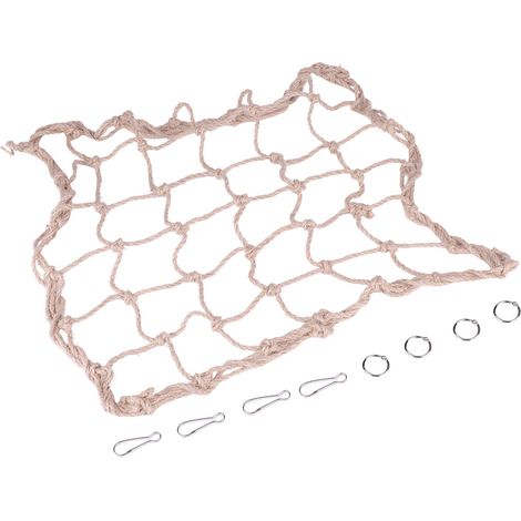 1 Filet d'escalade, Corde de chanvre, Crochets inclus, Accessoire robuste, Pour perroquets (1/5)