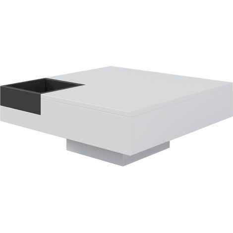 Tavolino da caffè bianco e nero 72 x 72 x 30 cm con cassetto estraibile e LED (1/5)