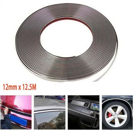 Ruban Adhésif Décoratif - 12 mm x 12,5 m - Finition Chromée - Pour Voiture - 1 Pièce (1/4)