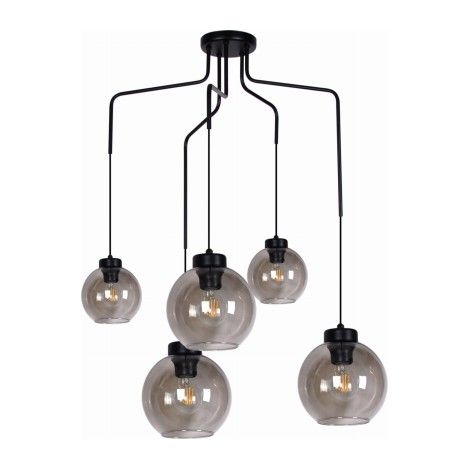 Lustre suspendu 5 globes verre noir E27 Kaja K-4875