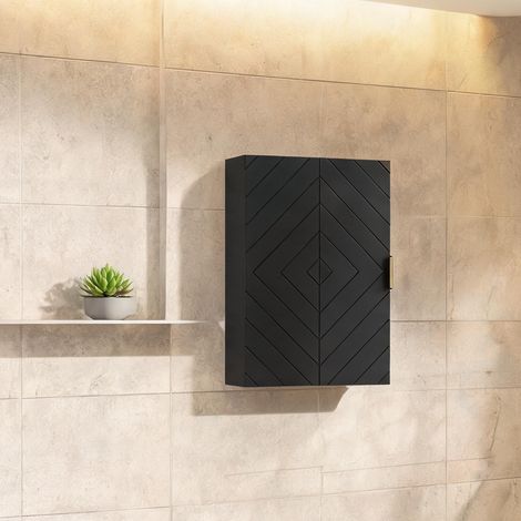 Meuble de salle de bain noir en MDF 40 x 15 x 60 cm (1/5)