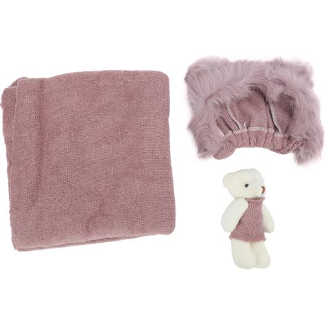 Bonnet en coton violet + enveloppe + poupée pour accessoires photo bébé nouveau-né, ensemble jouet cadeau pour nourrisson. (1/5)