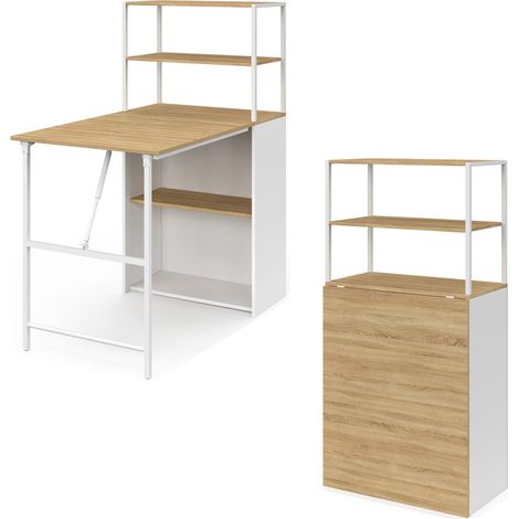 Idmarket – Bureau bibliothèque pliable 103,5 cm – Plateau rabattable en bois façon hêtre et métal – Dimensions 60x120 cm – Meuble multifonction (1/5)