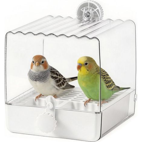 Multifonctionnelle Bain d'oiseaux pour Cage gamelle Nichoir 3 en 1 Baignoire Oiseaux Cage 15,5 × 16 × 16 cm Accessoire pour Oiseaux, pour Perroquets Inséparables Pinsons Perruches (Blanche) (1/5)