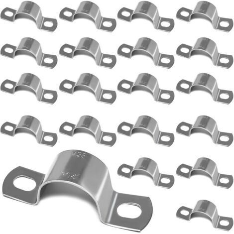 20 Pcs, Rigid Fence Fixing on Wall, Stainless Steel Clamp, Robust U-Clamp Pipe Ø25 mm, Stainless Steel Fixing Clamp - Pipe for Fixing/Tube Attachment (1/5)