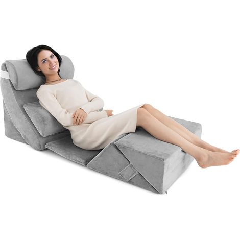 Goplus – Ensemble de 7 coussins de lecture inclinés – Mousse à mémoire de forme – Dimensions 100 x 59 x 55 cm – Housses en velours respirant (1/5)