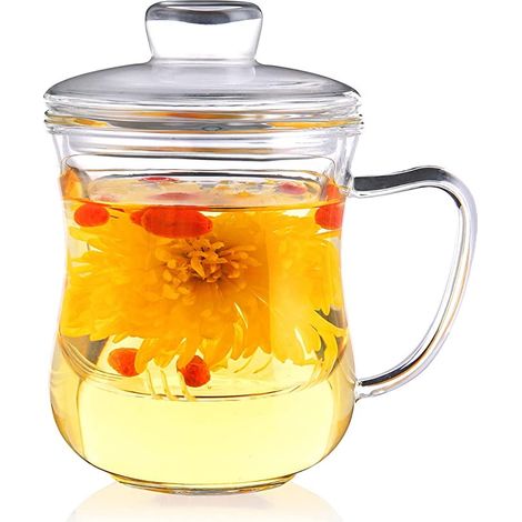 Tasse à thé en verre CNGLASS 300ml avec filtre amovible et couvercle, mug à thé transparent épaissi, théière filtrante claire (1/5)