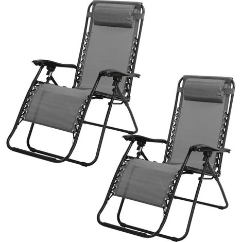 Lot de 2 fauteuils inclinables relax en métal "La Playa" - Gris - L 64 x P 90 x H 108 cm - Livraison gratuite (1/4)
