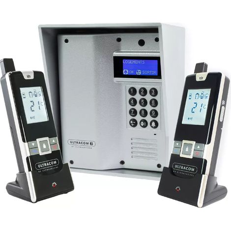 Interphone 600 mètres autonome sans-fil collectif / multipropriétés - UltraCOM3 ARGENTÉ + visière argentée + 2 combinés (1/5)