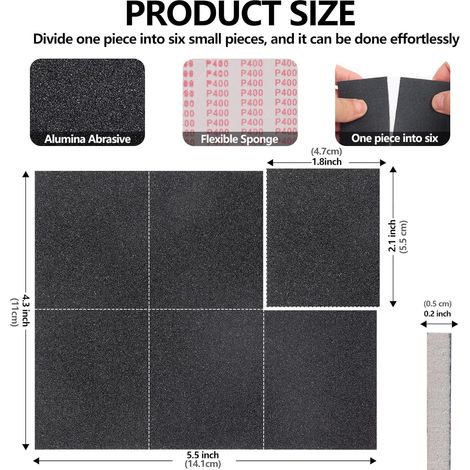 Lot de 8 Éponge De Ponçage Flexibles, Grains 400-3000 Prédécoupage Éponges Abrasives Lavables et Réutilisables Tampons de Ponçage Humides et Secs Bloc de Sable en Mousse pour Métal, Bois, Meubles, Mur
