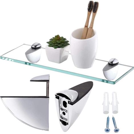 TuseRxln Support d'étagère en Verre - Support d'étagère en Verre - réglable pour Bois/Verre 3-14 mm - 8 pièces - pour Salon/Bureau - Argent (1/5)