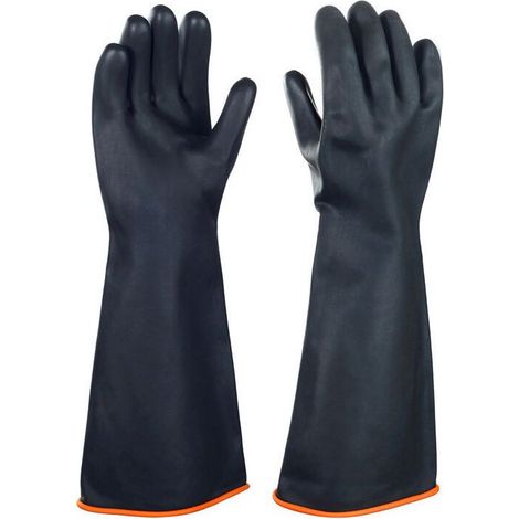 Chemical Resistant Latex Gloves Industrial Safety Rubber Long Protective Gloves, Heavy Duty Black Gloves, 1 Pair,35cm (1/4)