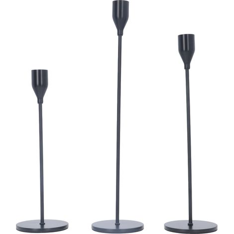 Lot de 3 chandeliers noirs de style européen luxueux, à base ronde, en métal noir, pour la décoration de table. (1/5)