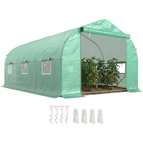 Serre tunnel de jardin 4,5 x 3 x 2 m avec toit incliné en PE et tuyaux en acier vert foncé (1/5)