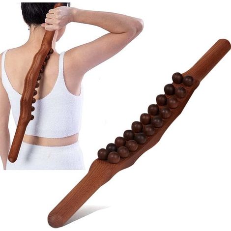Handgefertigter Muskelmassageroller/Gua-Sha-Stab aus Holz mit 20 Perlen (1/5)