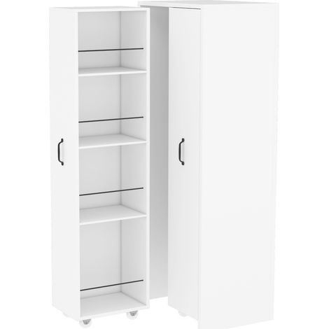 Étagère extensible à roulettes avec 4 niveaux en MDF blanc, capacité 20 kg par étagère, modules interchangeables gauche/droite (1/5)