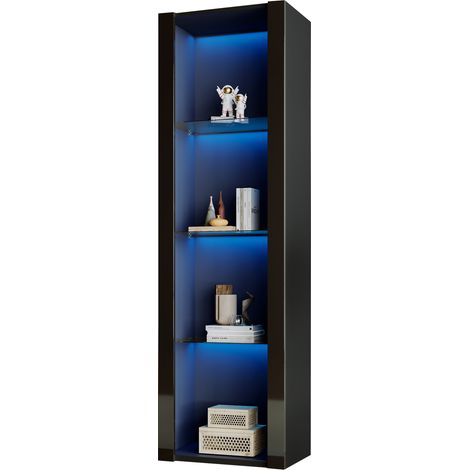 Vitrine haute noire brillante LED, 3 étagères en verre, 55 x 38 x 166 cm, meuble de rangement élégant pour salon, bureau ou cuisine, contrôle APP - CHICFURN (1/5)