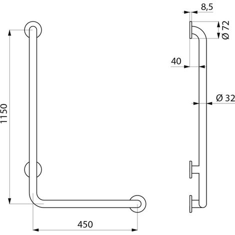 Poignée d'équerre inox droite D32 fixations invisibles 450x1150 Réf 5071DP2 (1/2)
