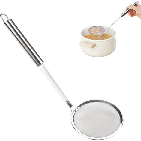 10 cm Edelstahl-Schaumschöpfer mit Griff, Küchenspinne, Sieb, Edelstahl-Schöpfkelle, Mini-Feinsieb-Schaumschöpfer, silberner Schaumlöffel, für Siebrückstände, Fett und Schaum