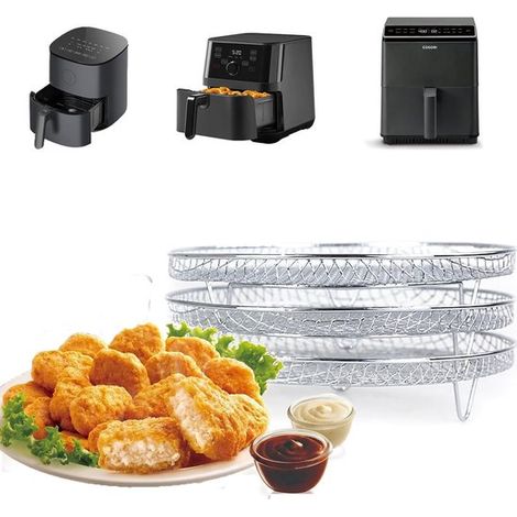 Grille pour friteuse à air chaud, accessoire pour friteuse à air chaud, cuisson et pâtisserie, acier inoxydable alimentaire, ensemble de 3 pièces, argent (1/5)