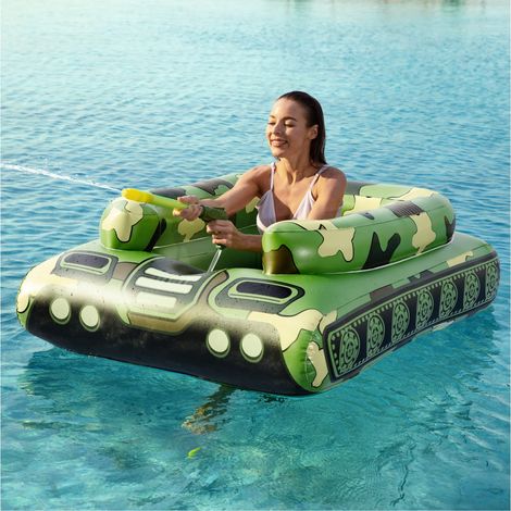 Bouées gonflables en forme de char avec pistolet à eau, pour adultes et enfants, pour la baignade en piscine, à la plage, au lac et pour les fêtes aquatiques.-AquaForge (1/5)
