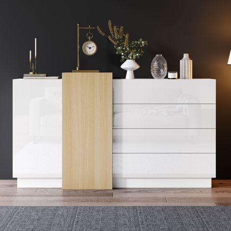 meuble rangement buffet 140 cm blanc brillant OKMYHOME (1/5)