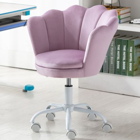 Wahson Kinder Schreibtischstuhl Höhenverstellbar, Samt Drehstuhl Blütenblatt Schminktisch Stuhl, Bequemer Bürostuhl ergonomisch für Kinder Mädchen, Lila