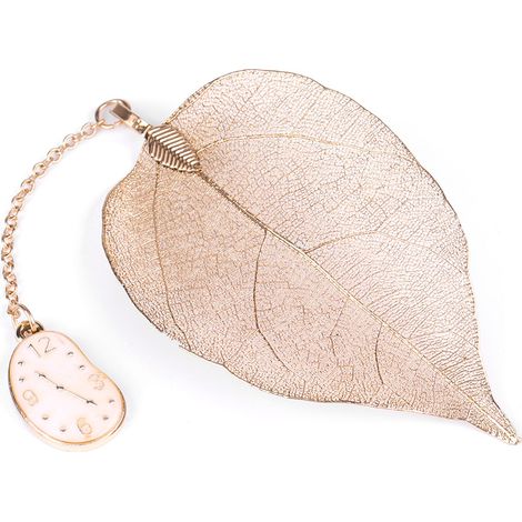1Pendentif doré en métal, marque-page feuille pour livre, papier, lecture, horloge, 1 pièce (1/5)
