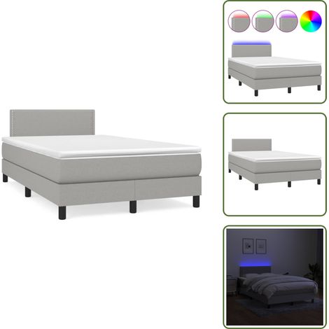 Sommier à lattes de lit matelas LED gris clair 120x190 cm tissu - Sommier Tapissier - Lit Avec Led - Matelas À Ressorts Ensachés - Tête De Lit Ajustable - Éclairage LED (1/5)