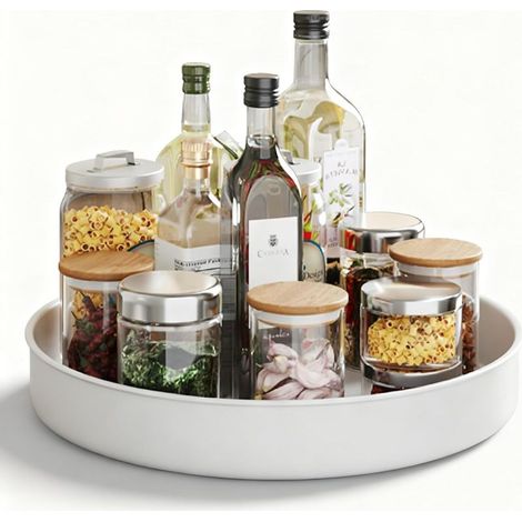 1 - Étagère à épices - Plateau tournant - Rotation 360 degrés - Rangement cuisine et placard - Acier inoxydable - Argent - 25cm (1/5)