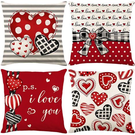 Set mit 4 Kissenbezügen für Valentinstag, rotes Herz-Motiv für Partydekorationen, 45 x 45 cm