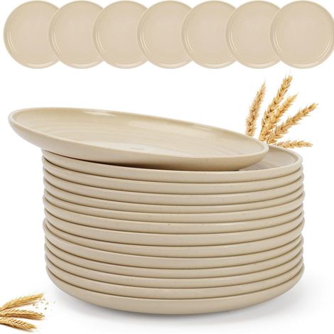 23 cm große Teller aus Kunststoff, Tafelservice, 14 Stück, Geschirr und Besteck, unzerbrechlich und leicht. Ideal für Reisen, Picknick, drinnen und draußen, mikrowellengeeignet