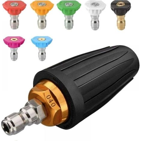 Turbine Nozzle for Pressure Washers, Rotating Nozzle and 7 Nozzles, 1/4' Quick Connect, 4000 Psi, Black, Pressure Washer Jet Kit, High Pressure Rotating Nozzle (1/4)