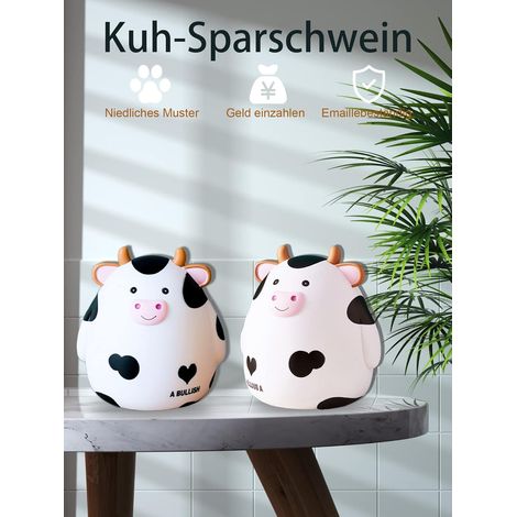 JeiibrZui Kawaii Sparschwein - 16,5 x 14 x 15 cm - 1 tirelire avec bouton rotatif - Boîte à monnaie sécurisée pour enfants et adultes - Décoration mignonne pour chambre et salon - Cadeau idéal pour un (1/5)