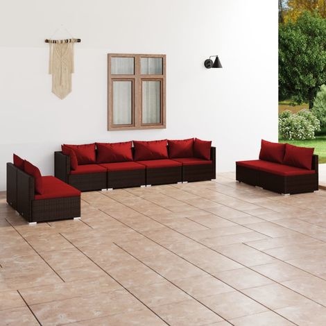 8-tlg. Garten-Lounge-Set mit Kissen Poly Rattan Braun (1/5)
