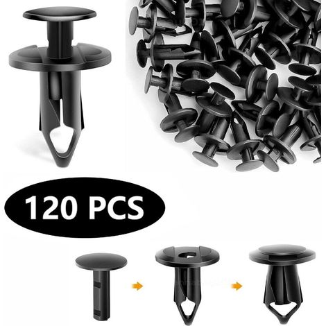 Rivet Plastique - Diamètre Trou 8 mm - Longueur Totale 25 mm - Pour Aile Pare-Chocs Garde-Boue - 120 Pièces (1/5)