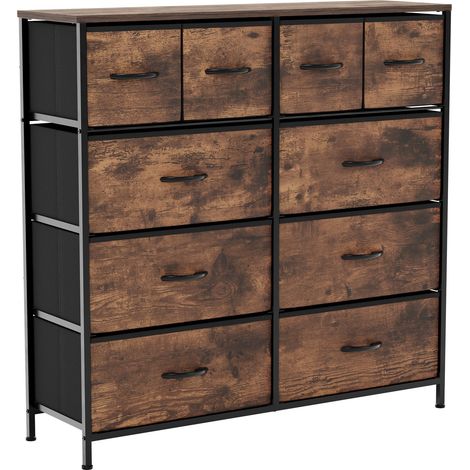 Chorley 10 Drawer Fabric Chest of Drawers Metal Frame Bedroom Living Room Storage, Rustic-Brown