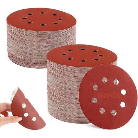 100 pezzi di dischi abrasivi, dischi abrasivi P40/80/120/180/320/400/600/800/1500/2000 Carta vetrata professionale da 125 mm a 8 fori per levigatrici orbitali casuali (1/4)