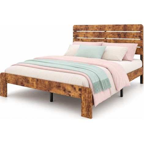Lit double 140 x 200 cm en MDF et métal avec tête de lit contrastée, lattes en fer, pieds centraux stables et design élégant - CHICFURN (1/5)