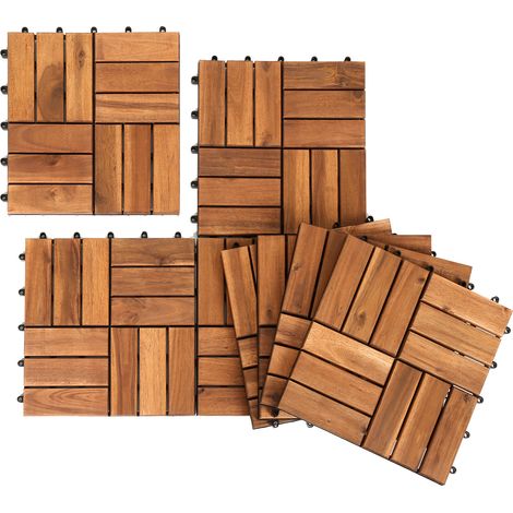 Jiubiaz 11STK Holzfliese Akazie 30 x 30 cm Terrassenplatten Klicksystem Außen Klickfliesen Balkon Terrassenfliesen Holz,wetterfest rutschfest