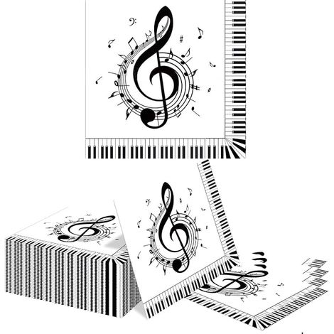 40 Noir et Blanc Musique Serviettes 3 Couches 13 x 13 cm Décoration de Table Cocktails pour Karaoké Anniversaire Thème Musical Festival Jubilé Réception (1/4)