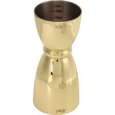 Verre doseur à vin double en acier inoxydable, idéal pour les cocktails, les fêtes et les clubs. Plaqué or, en forme de U. (1/5)