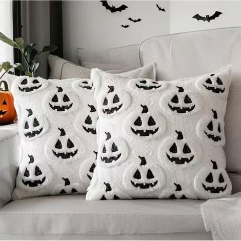 Set of 2 Halloween Cushion Covers Funny Ghosts and Pumpkins 45 x 45 cm Halloween Decoration for Sofa Bedroom and KIT DE DECORATION (1/5)