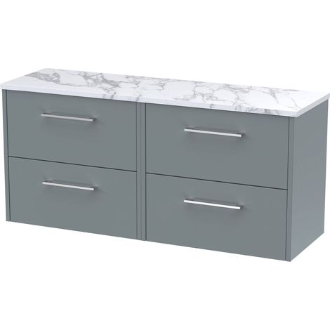 Winshill Contemporary 4 Drawer Wall Hung Vanity Unit with Laminate Worktop, Grey, 1200mm